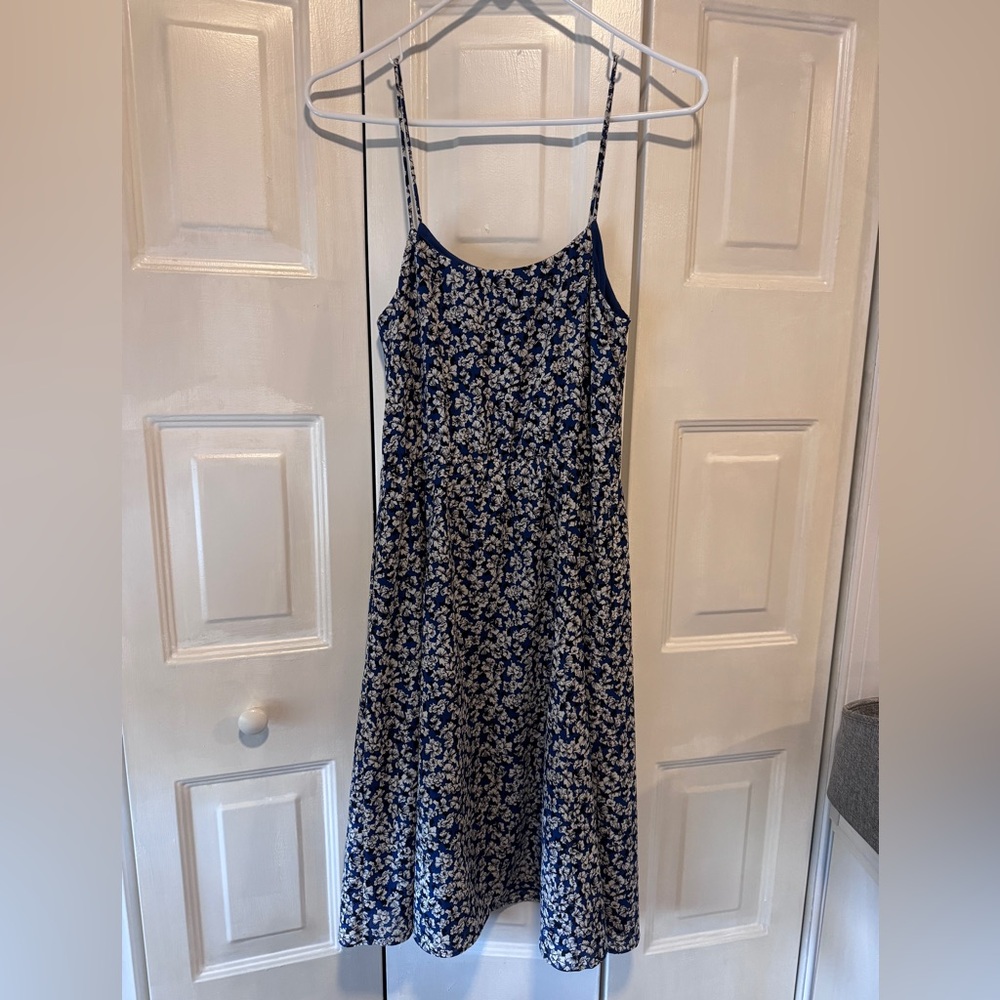 J. Crew Blue and White Floral Midi Dress